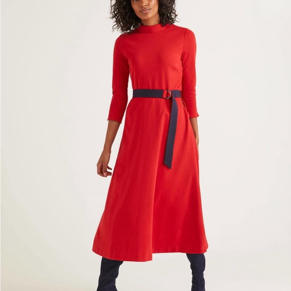 Boden Nerissa Ponte Dress Red Size 16 Midi 3/4 Sleeve Pockets Classiccore - Picture 9 of 9